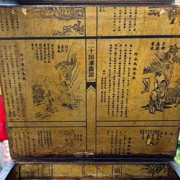 Vintage red lacquered wood Asian style jewelry box - Picture 10 of 17